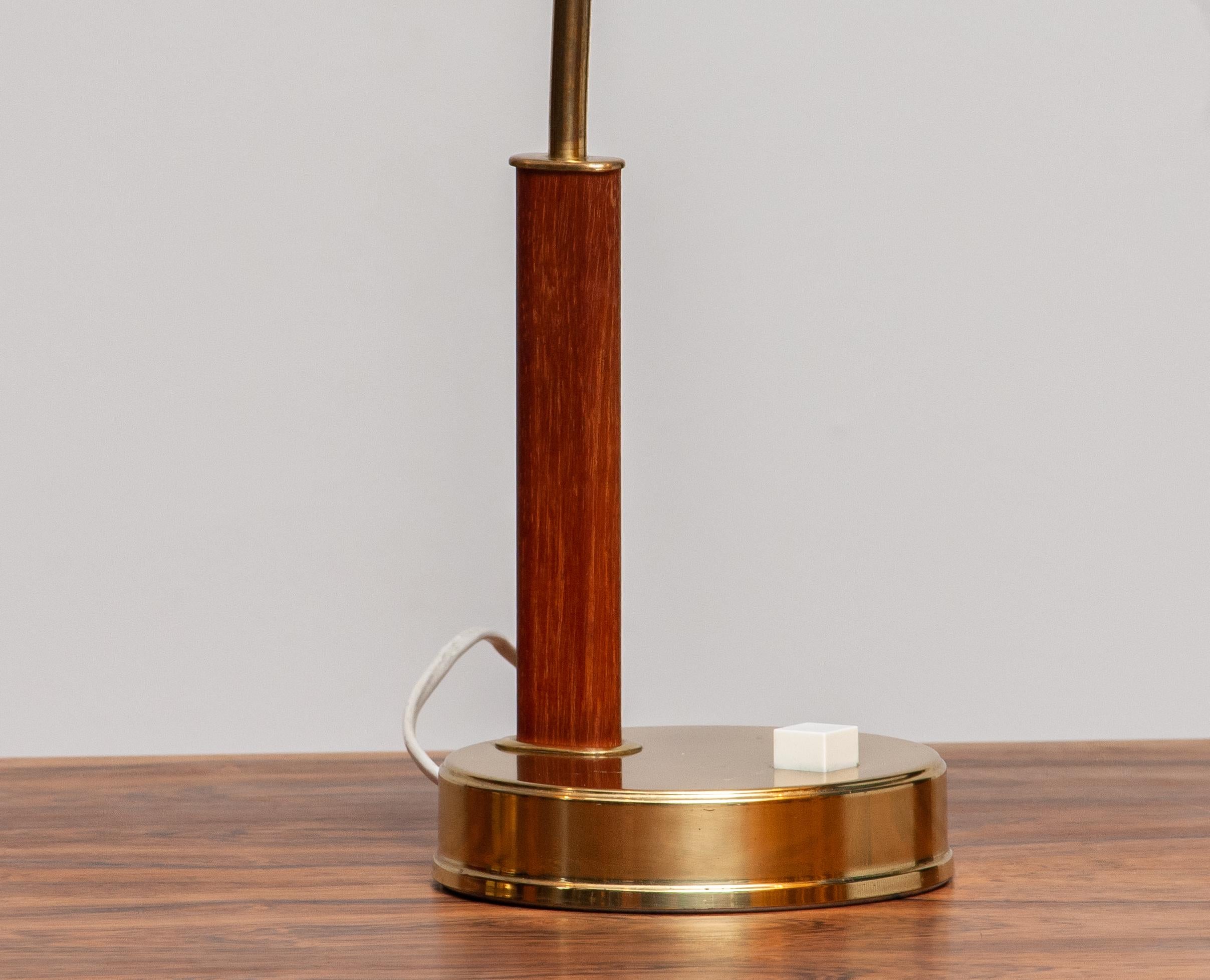 Swedish 1960s, Pair of Brass and Teak Table or Desk Lamps by Bjs Skellefteå, Sweden