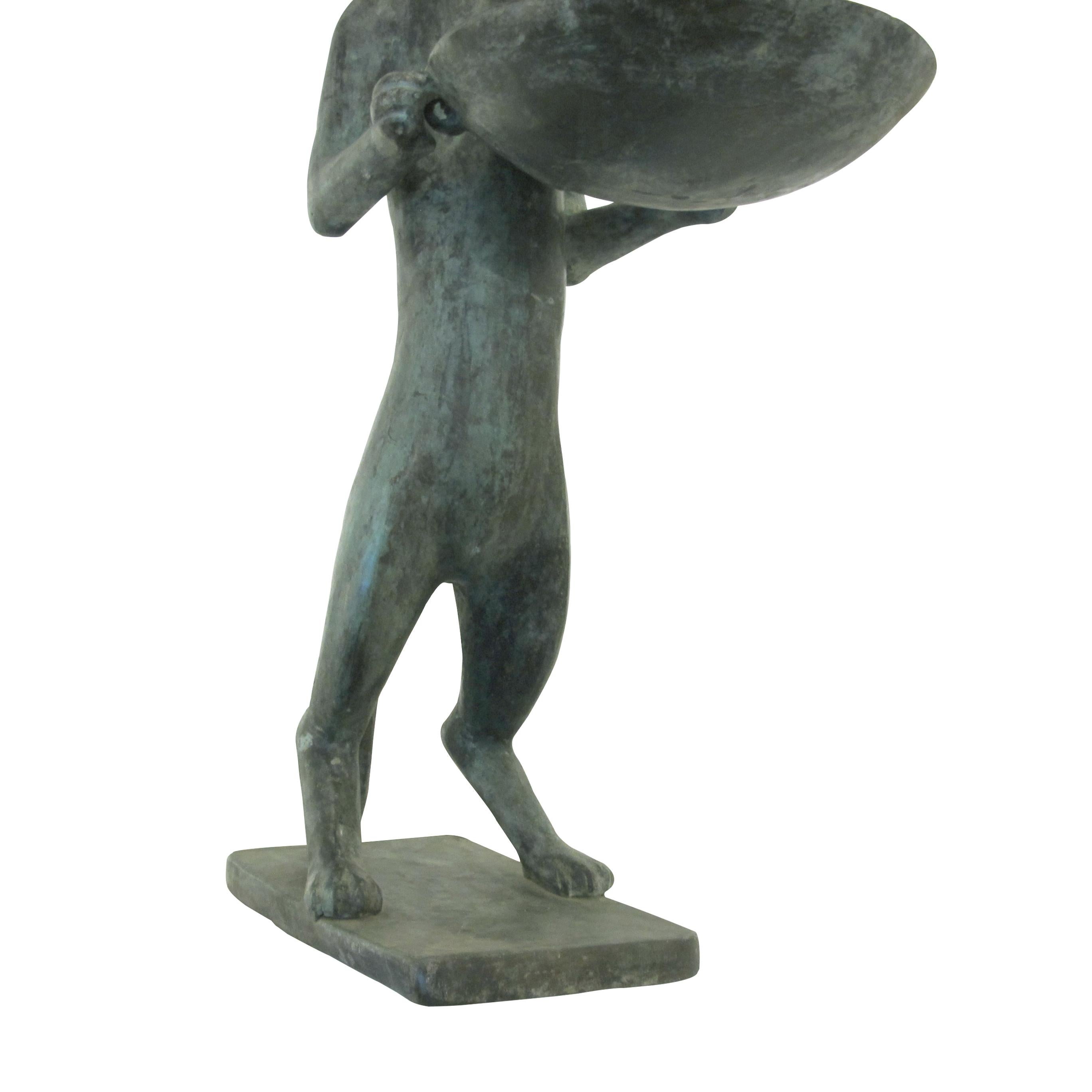 1960s Pair of Bronze Bird Baths Cat Statues in the Style of Diego Giacometti, En 3