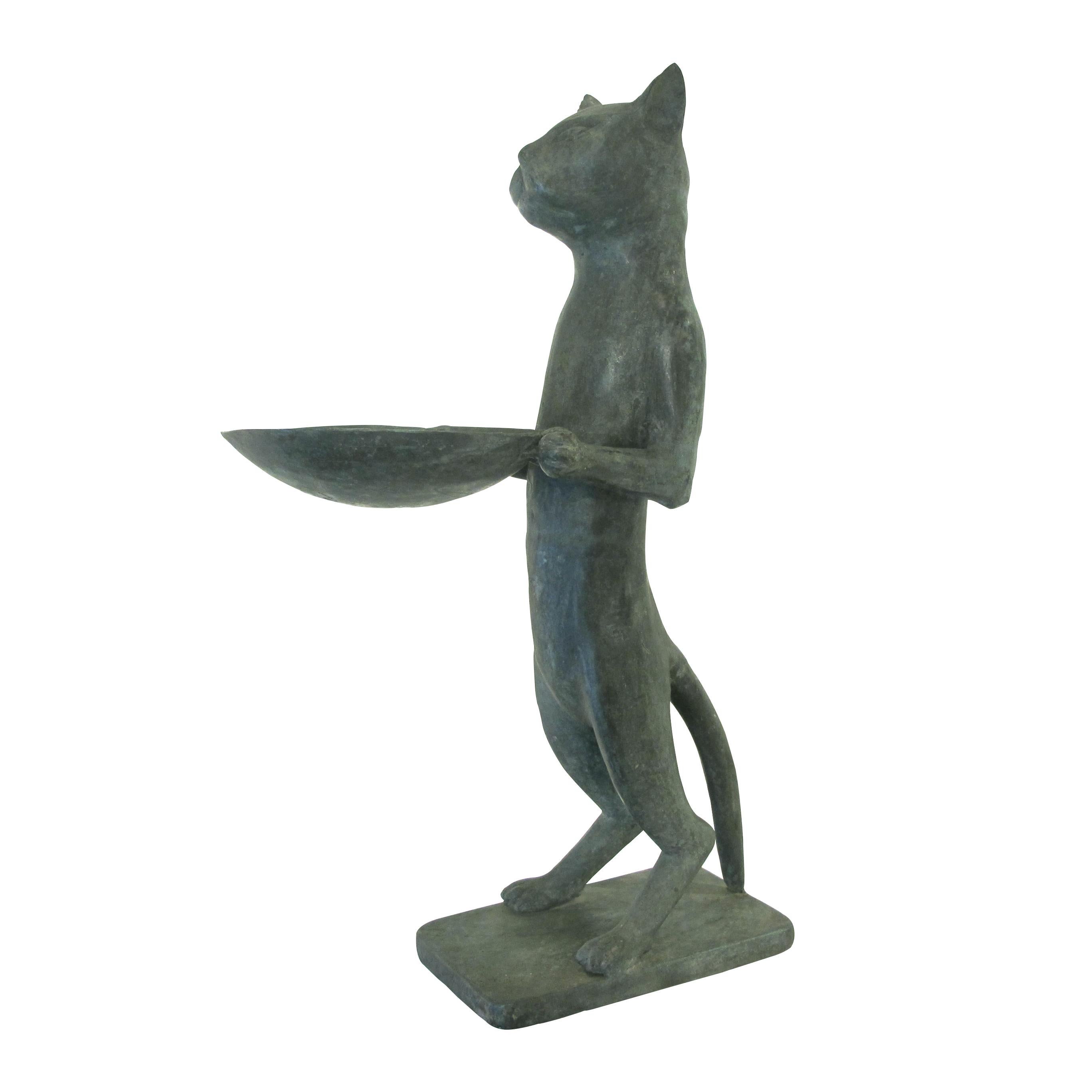 1960s Pair of Bronze Bird Baths Cat Statues in the Style of Diego Giacometti, En In Good Condition In London, GB