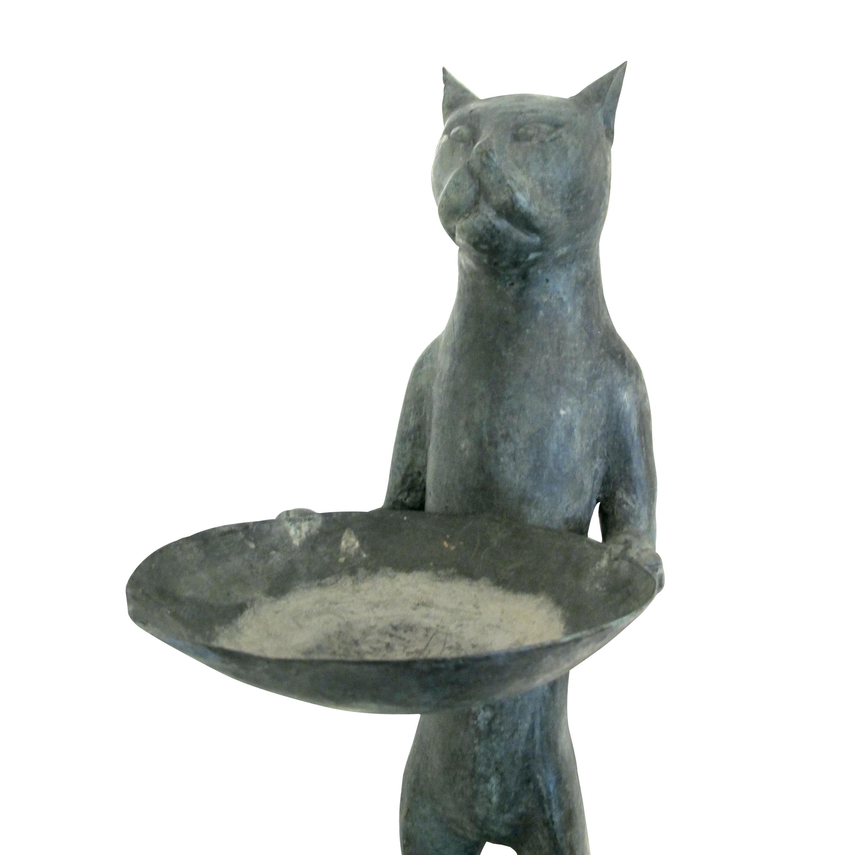 1960s Pair of Bronze Bird Baths Cat Statues in the Style of Diego Giacometti, En 2