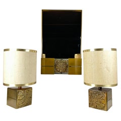 1960s Pair of Brutalist Table Lamps and Mirror