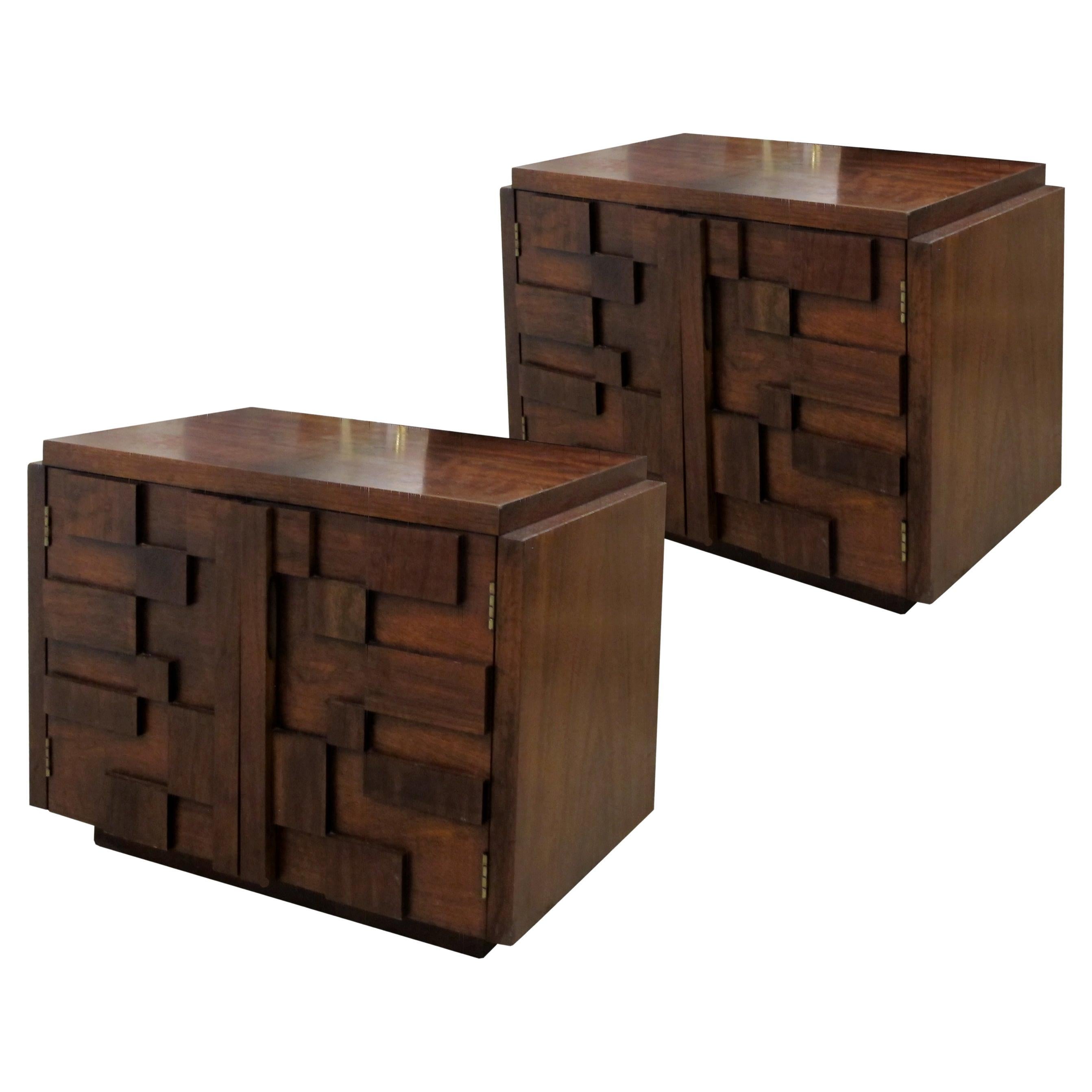 1960S Pair of “Brutalist” Walnut Staccato Paul Evans Bedside/End Tables by Lane For Sale