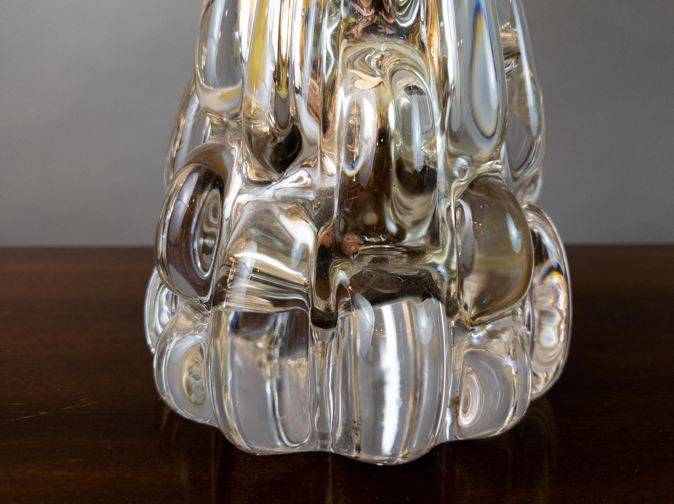 Crystal 1960s Pair of Carl Fagerlund Crocorelief Glass and Chrome Orrefors Table Lamps For Sale