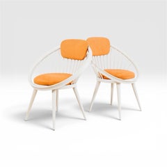 1960's pair of chairs design wooden and fabric Yngve Ekström Mod.Circle