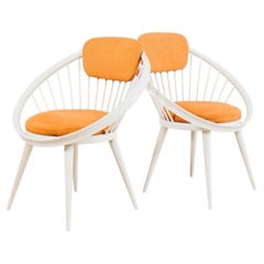 1960's pair of chairs design wooden and fabric Yngve Ekström Mod.Circle