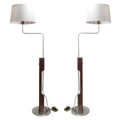 1960s Pair of Chrome and Walnut Swivel Bracket Floor Lamps, Swedish