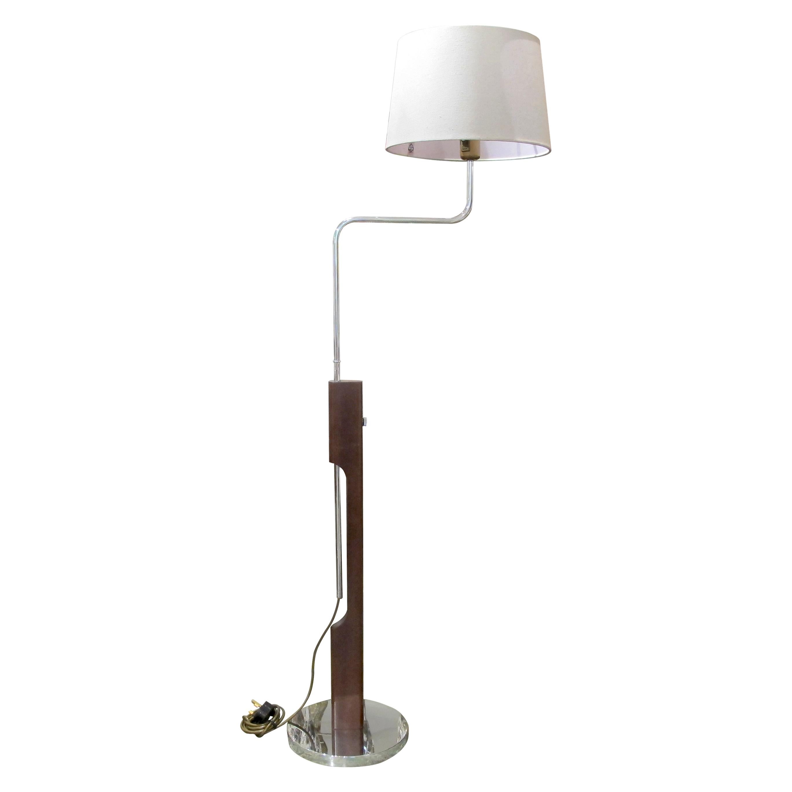 Mid-Century Modern 1960s Pair of Chrome and Walnut Swivel Bracket Floor Lamps, Swedish For Sale