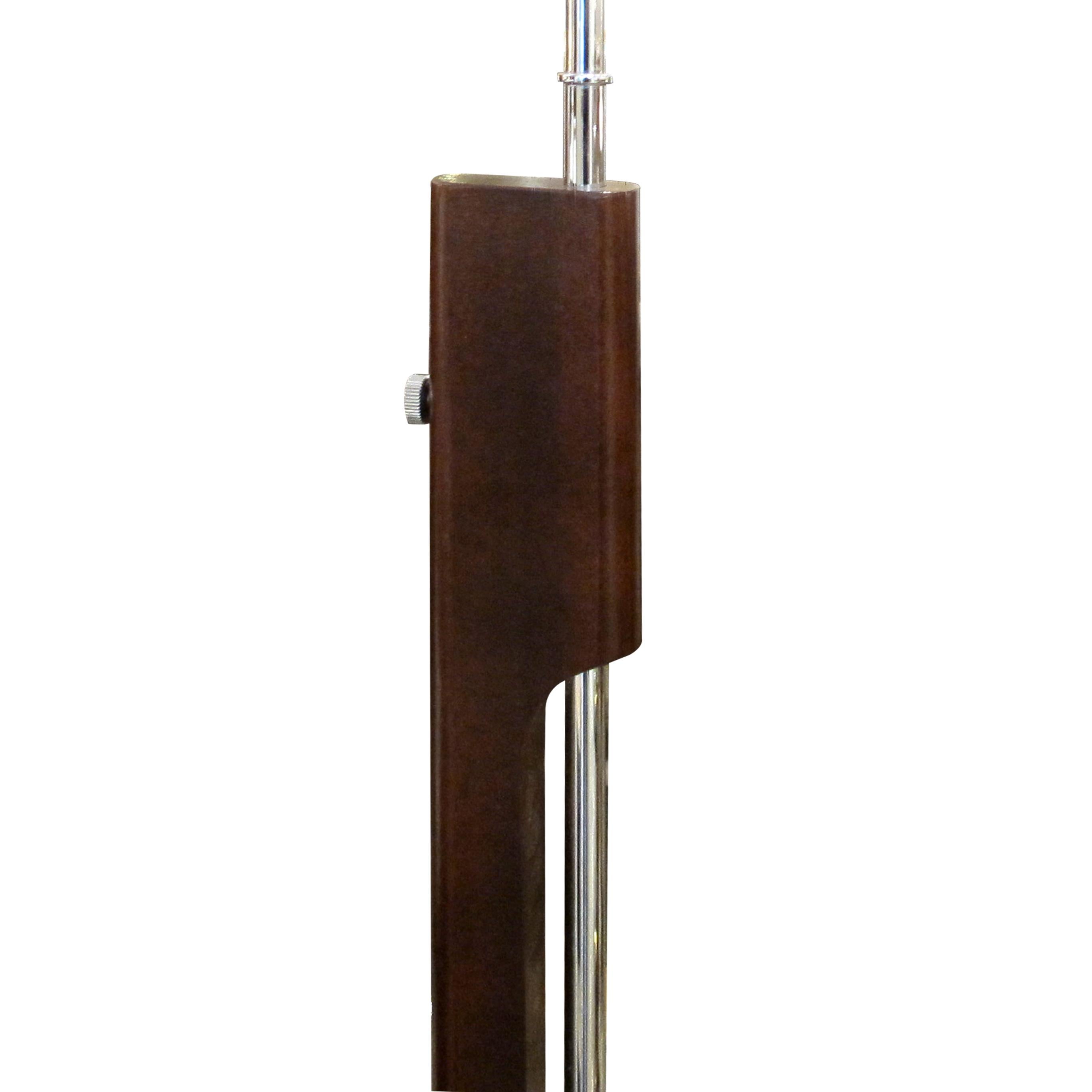 Mid-20th Century 1960s Pair of Chrome and Walnut Swivel Bracket Floor Lamps, Swedish For Sale