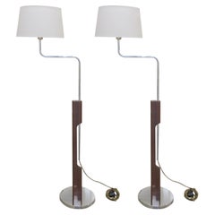 1960s Paire de lampadaires pivotants en chrome et noyer, suédois