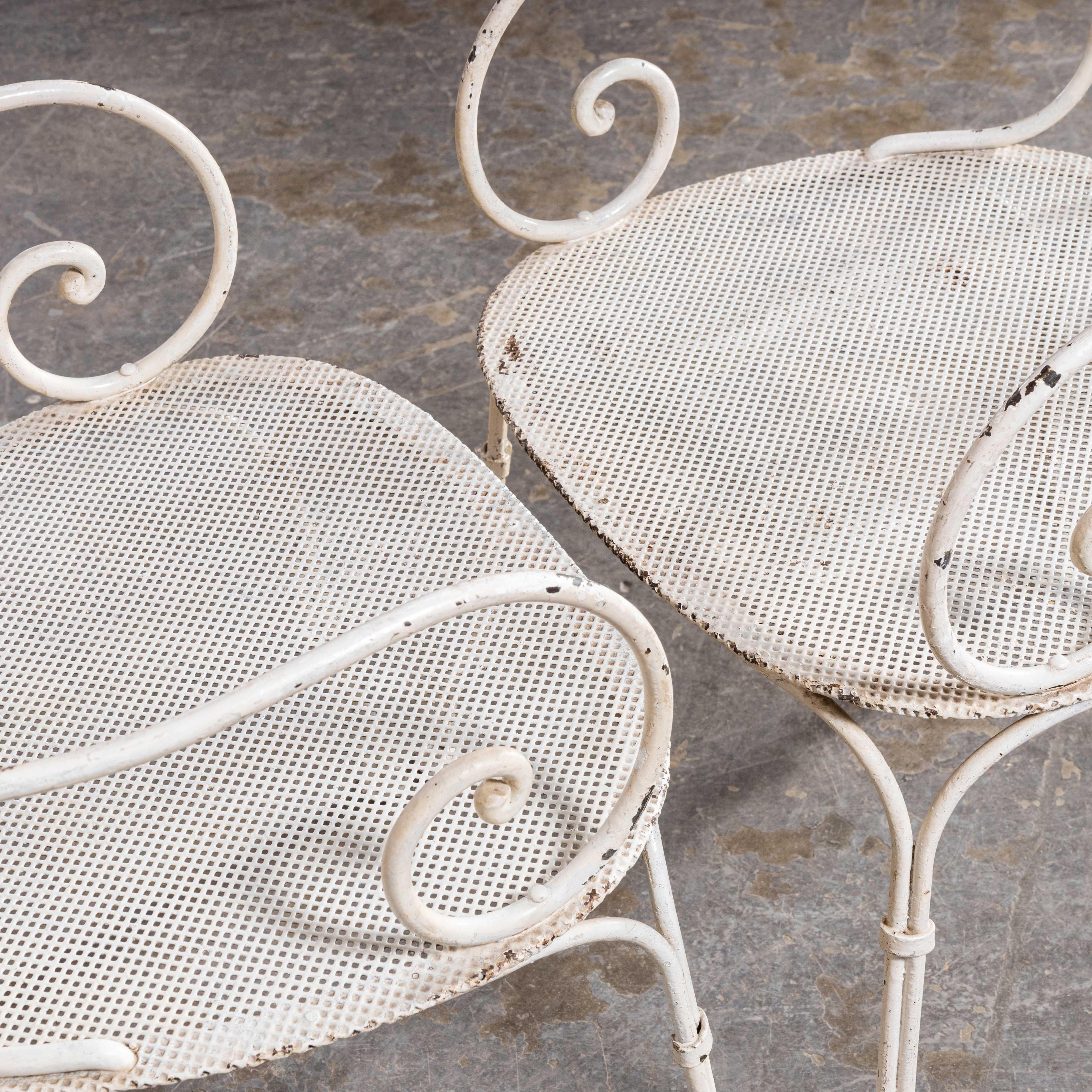 1960's Pair Of Classic French Garden Chairs With Perforated Seats In Good Condition In Hook, Hampshire