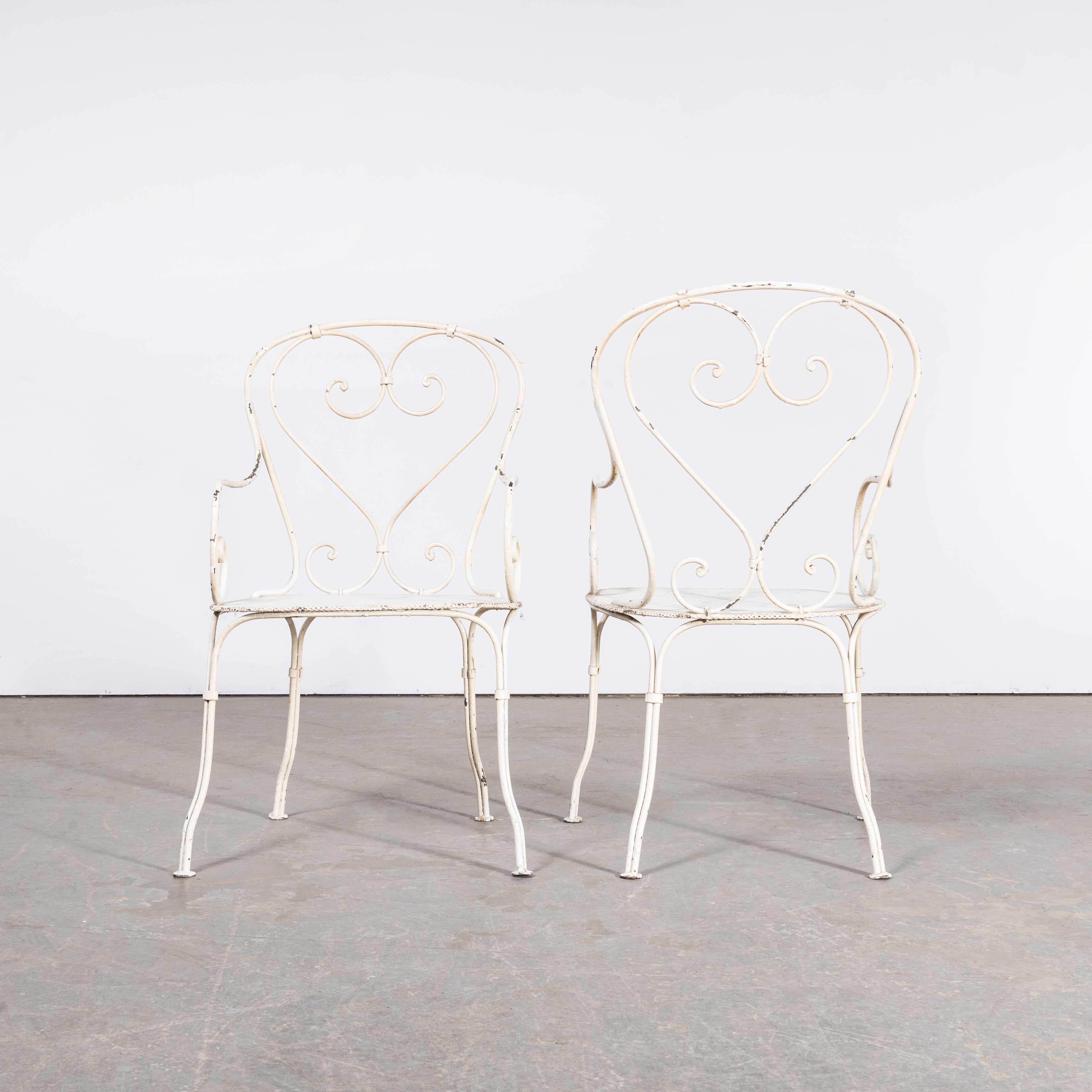1960's Pair Of Classic French Garden Chairs With Perforated Seats 1