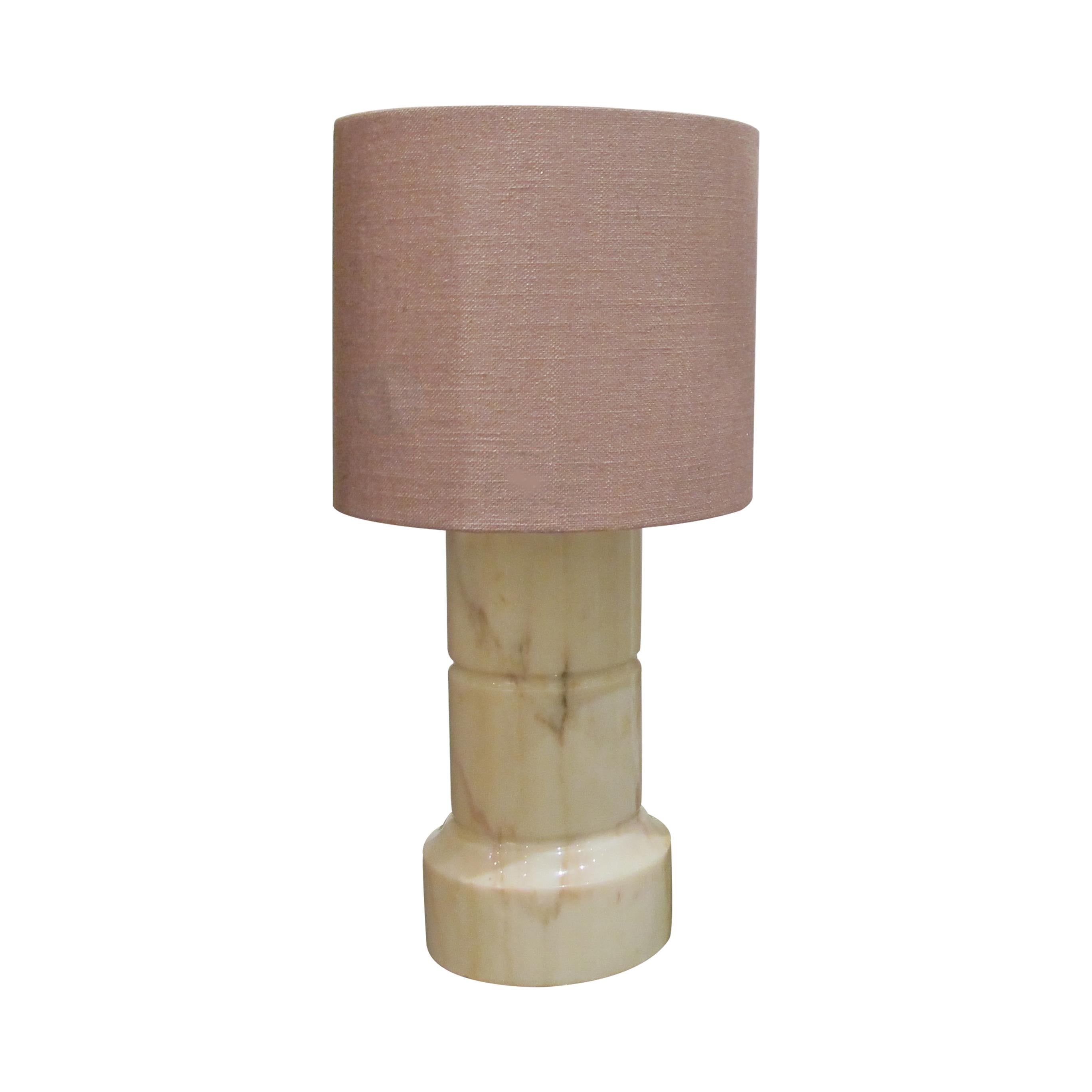 Mid-Century Modern 1960s Pair of Cream Marble Cylinder Table Lamps, Italian