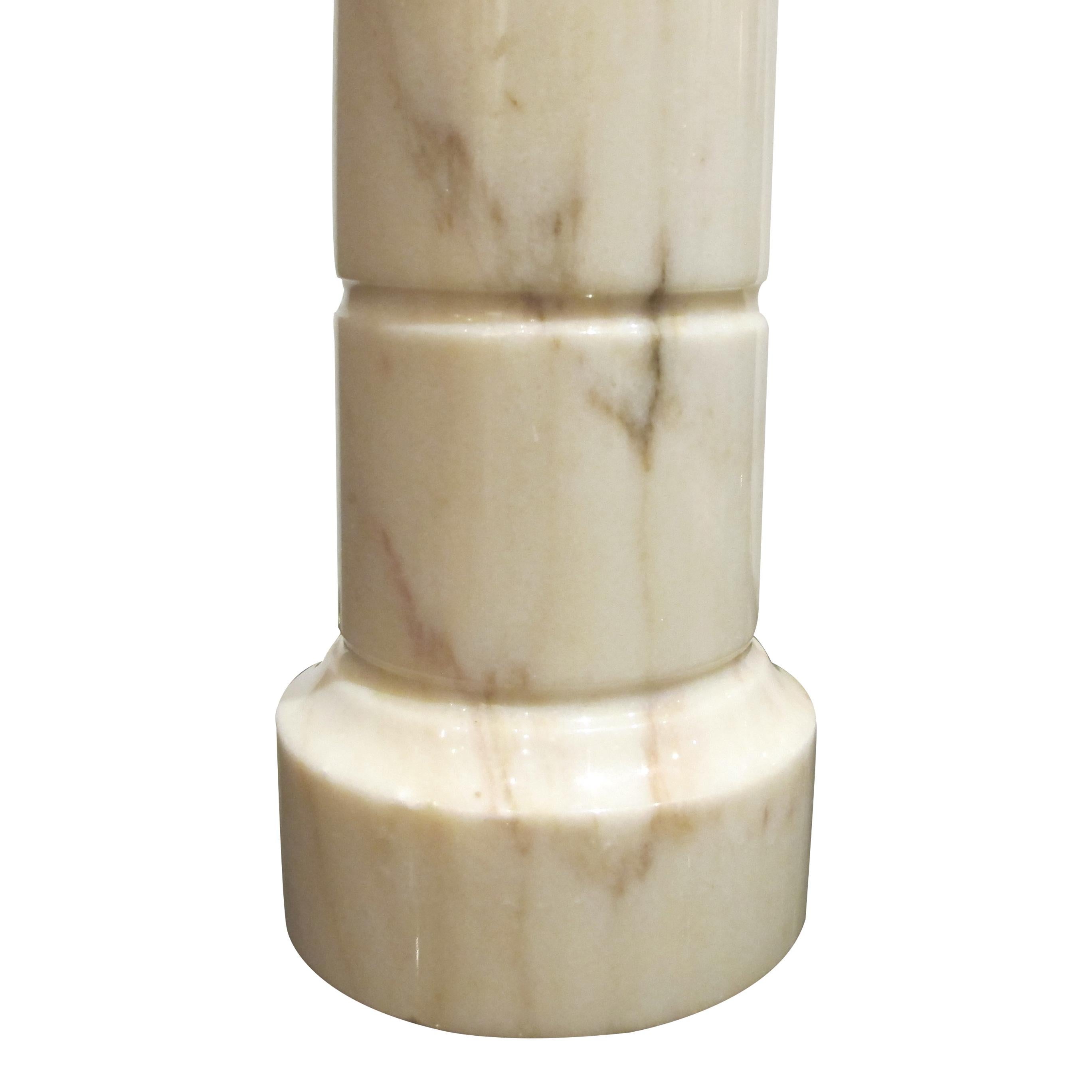 1960s Pair of Cream Marble Cylinder Table Lamps, Italian 2
