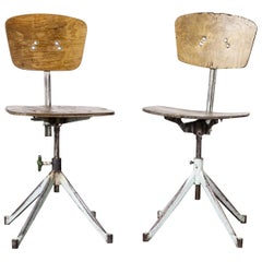 1960s Pair of Czech Industrial Swivelling Workshop Chairs