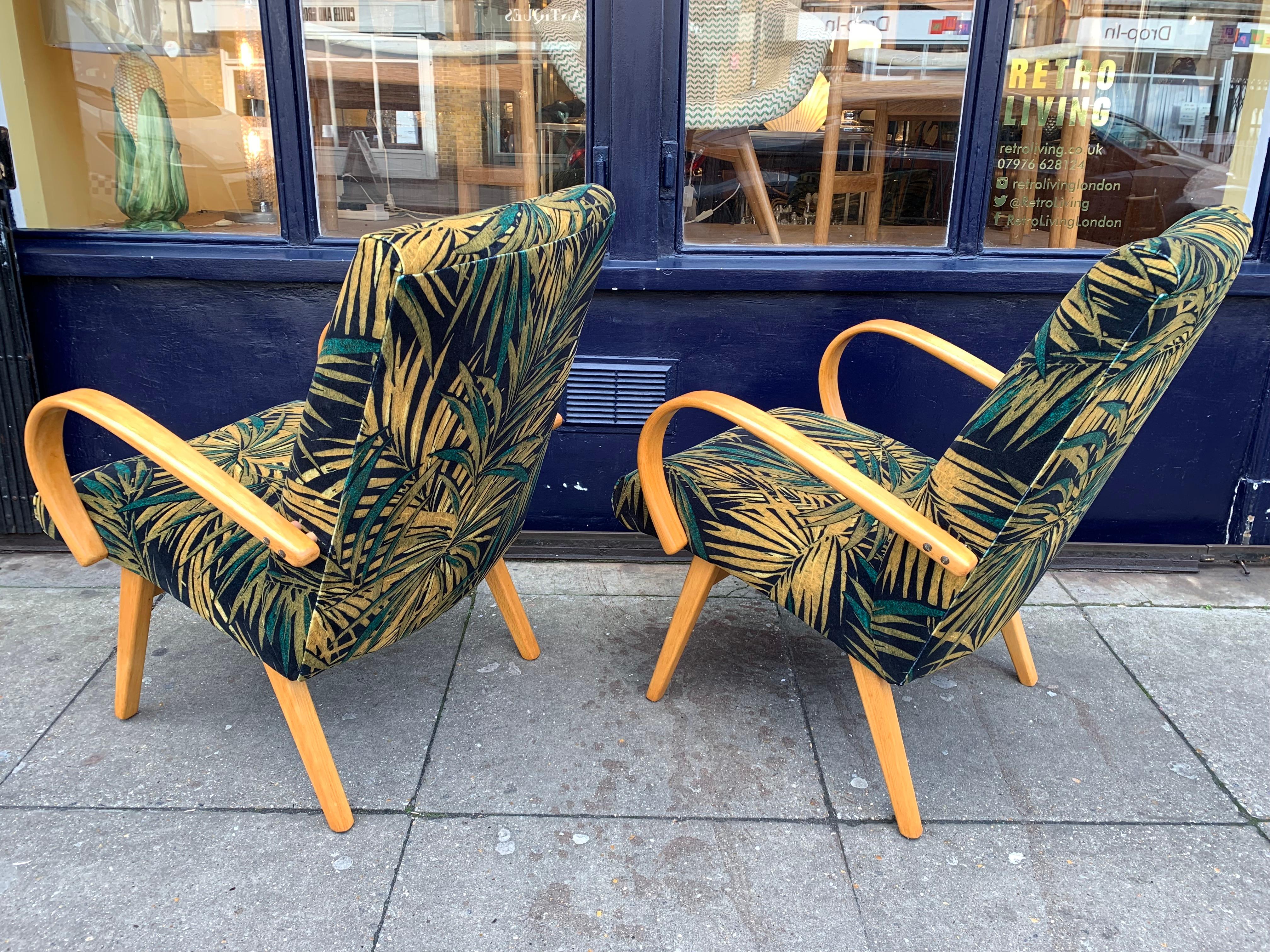 Fabric 1960s Pair of Czech Republic Lounge Chairs Armchairs by Jaroslav Smidek for Ton