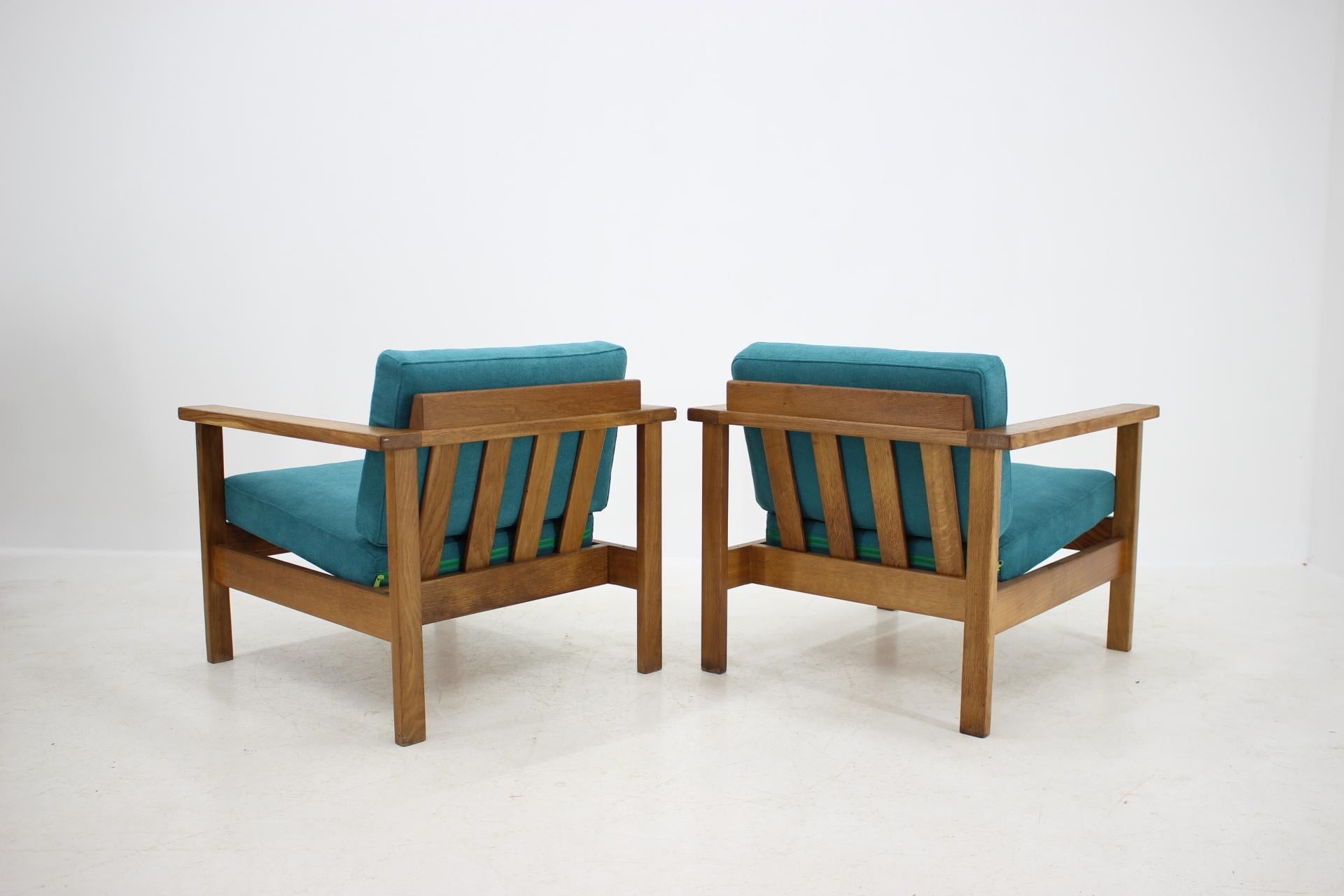 Fabric 1960s Pair of Danish Beech Armchairs