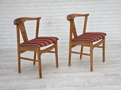 1960s, pair of Danish dining chairs, solid oak wood, furniture wool.