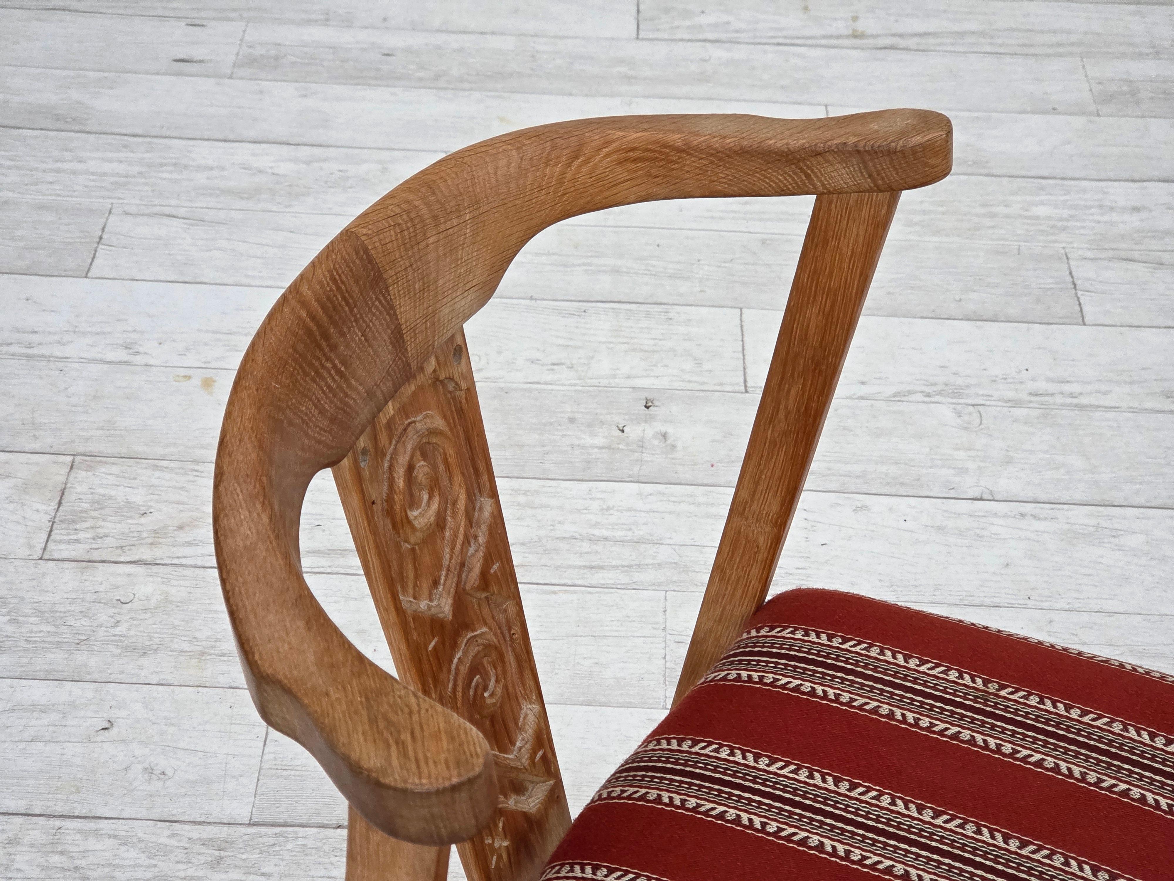 Wool 1960s, pair of Danish dining chairs, solid oak wood, furniture wool. For Sale