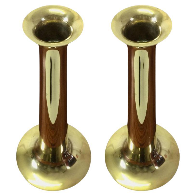 1960s Pair of Danish Hans Bolling Brass Candlesticks by T. Orskov For Sale