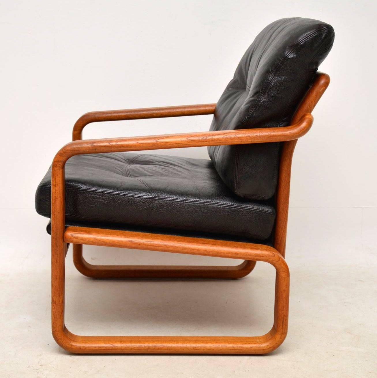 Mid-Century Modern 1960s Pair of Danish Leather and Teak Armchairs