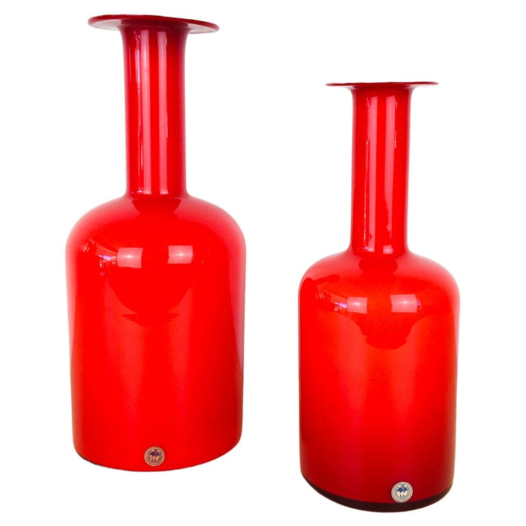 1960s Pair of Danish Modern Red Glass Vase Vessel Otto Brauer