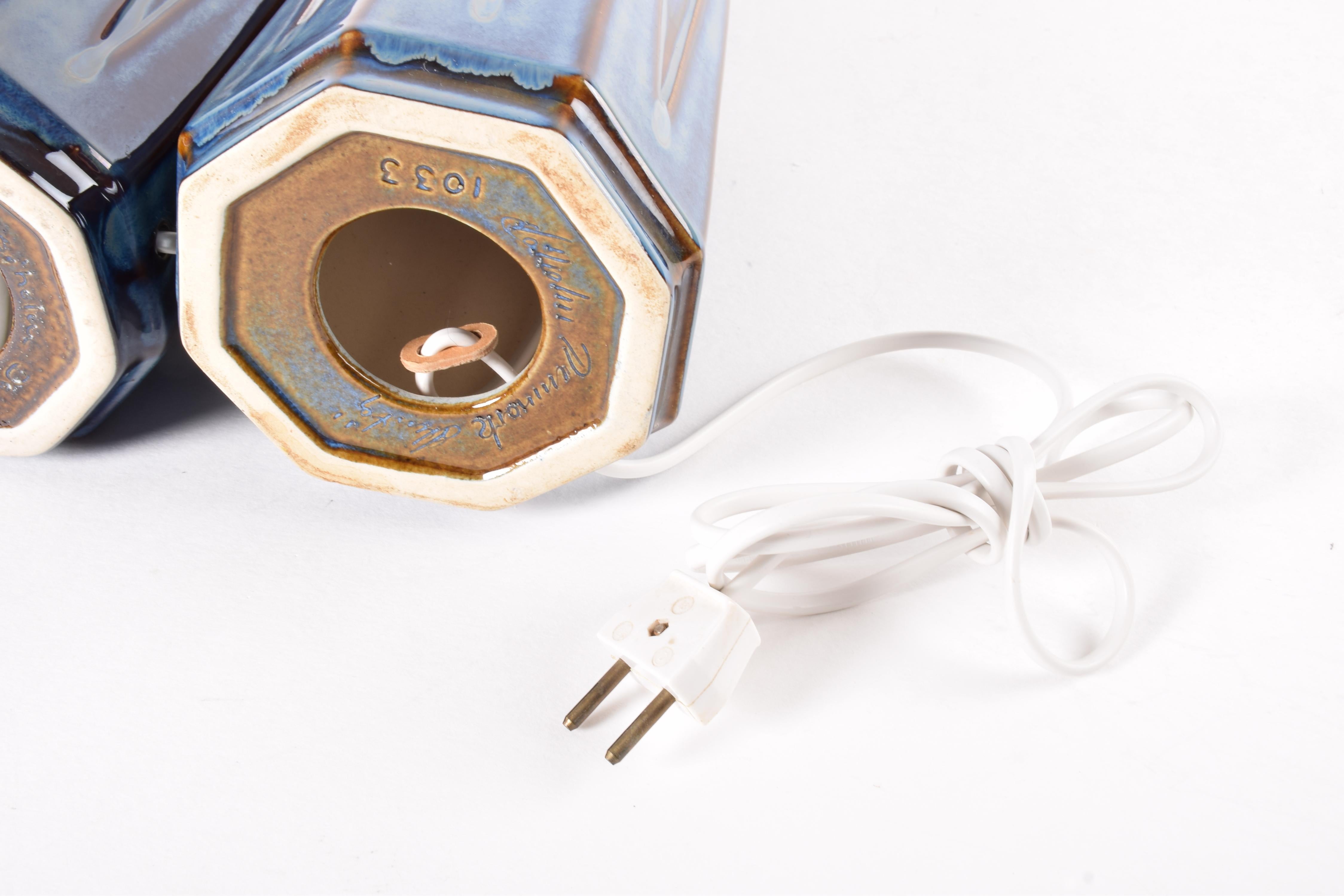 1960s Pair of Danish Søholm Tall Blue Ceramic Table Lamps Einar Johansen Attr. For Sale 2