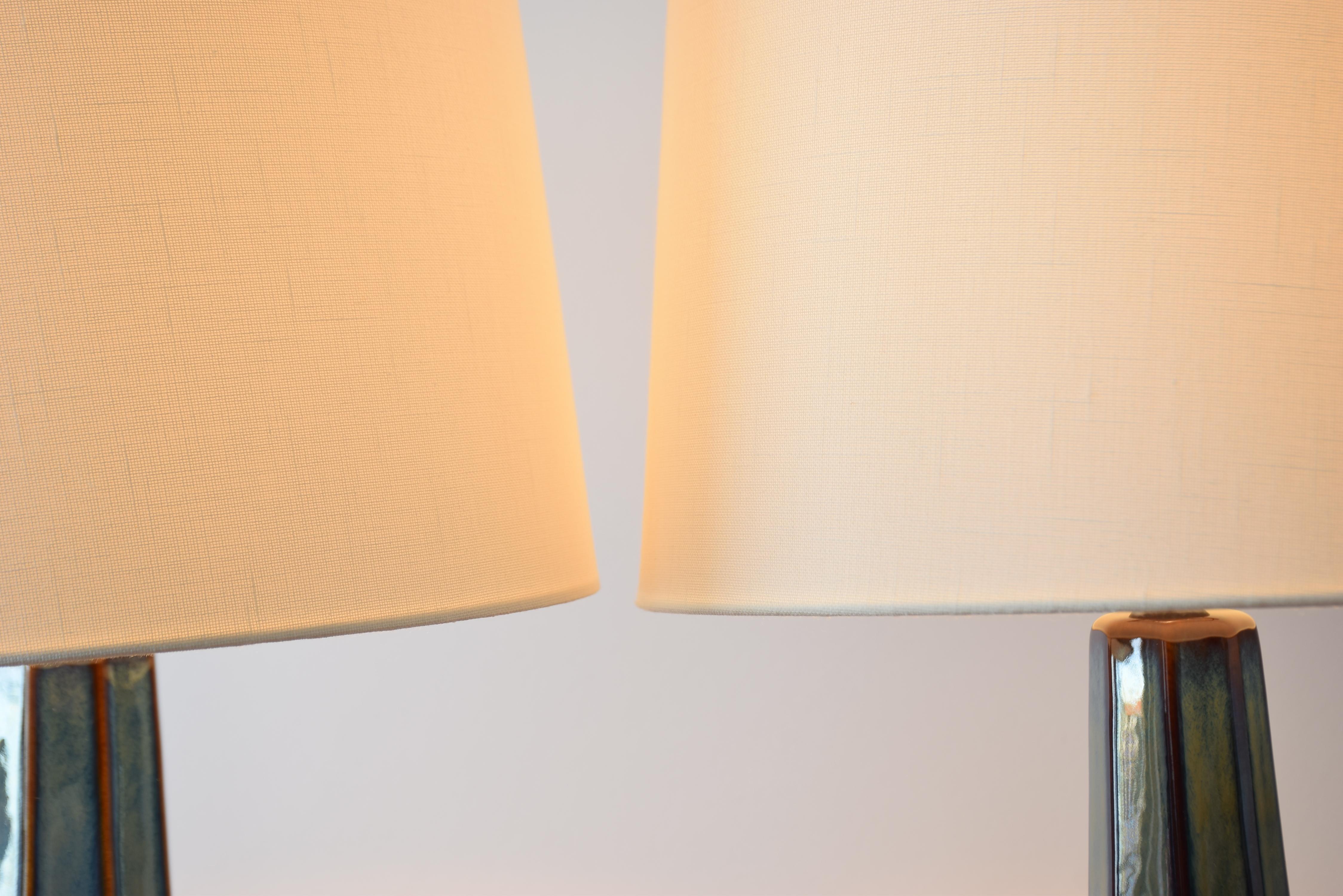 1960s Pair of Danish Søholm Tall Blue Ceramic Table Lamps Einar Johansen Attr. For Sale 3