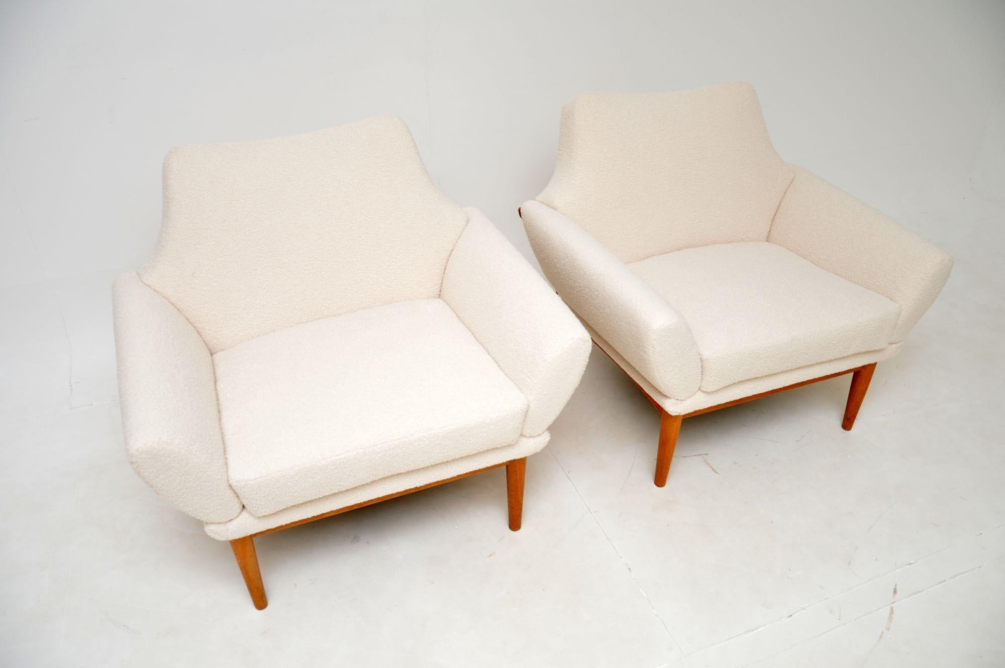 Bouclé 1960's Pair of Danish Vintage Armchairs by Johannes Andersen