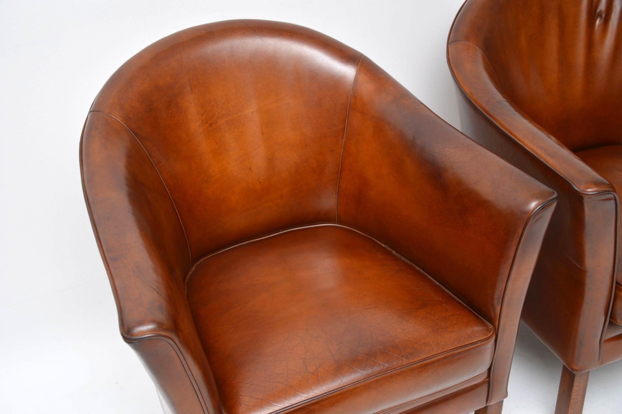 Mid-Century Modern 1960s Pair of Danish Vintage Leather Armchairs by Mogens Hansen