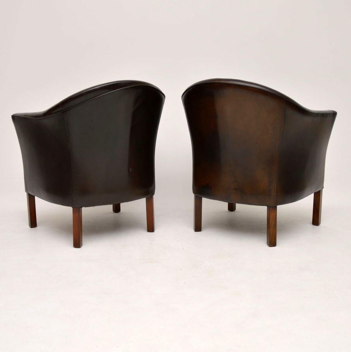 Mid-Century Modern 1960s Pair of Danish Vintage Leather Armchairs by Mogens Hansen