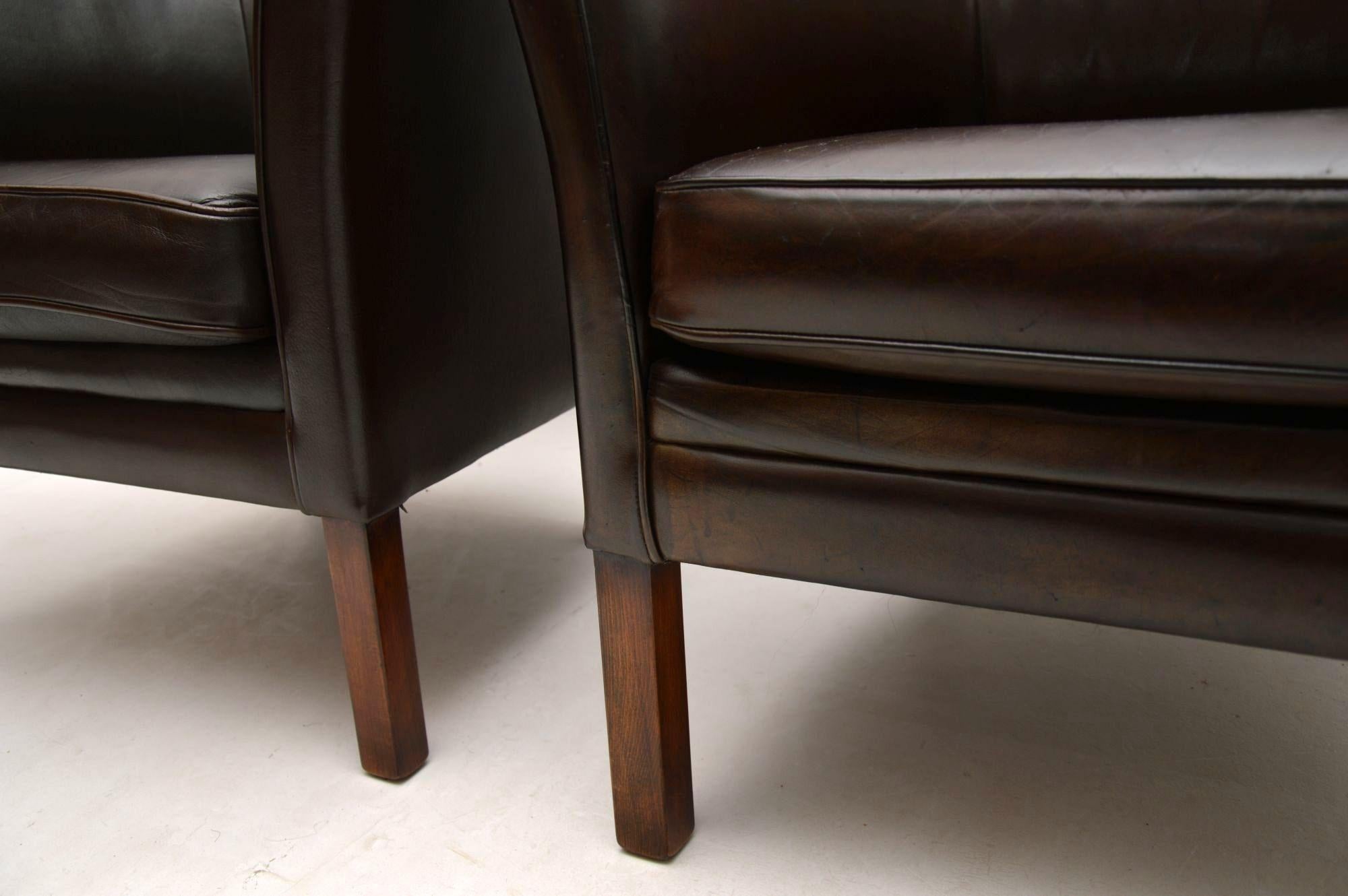 1960s Pair of Danish Vintage Leather Armchairs by Mogens Hansen In Good Condition In London, GB