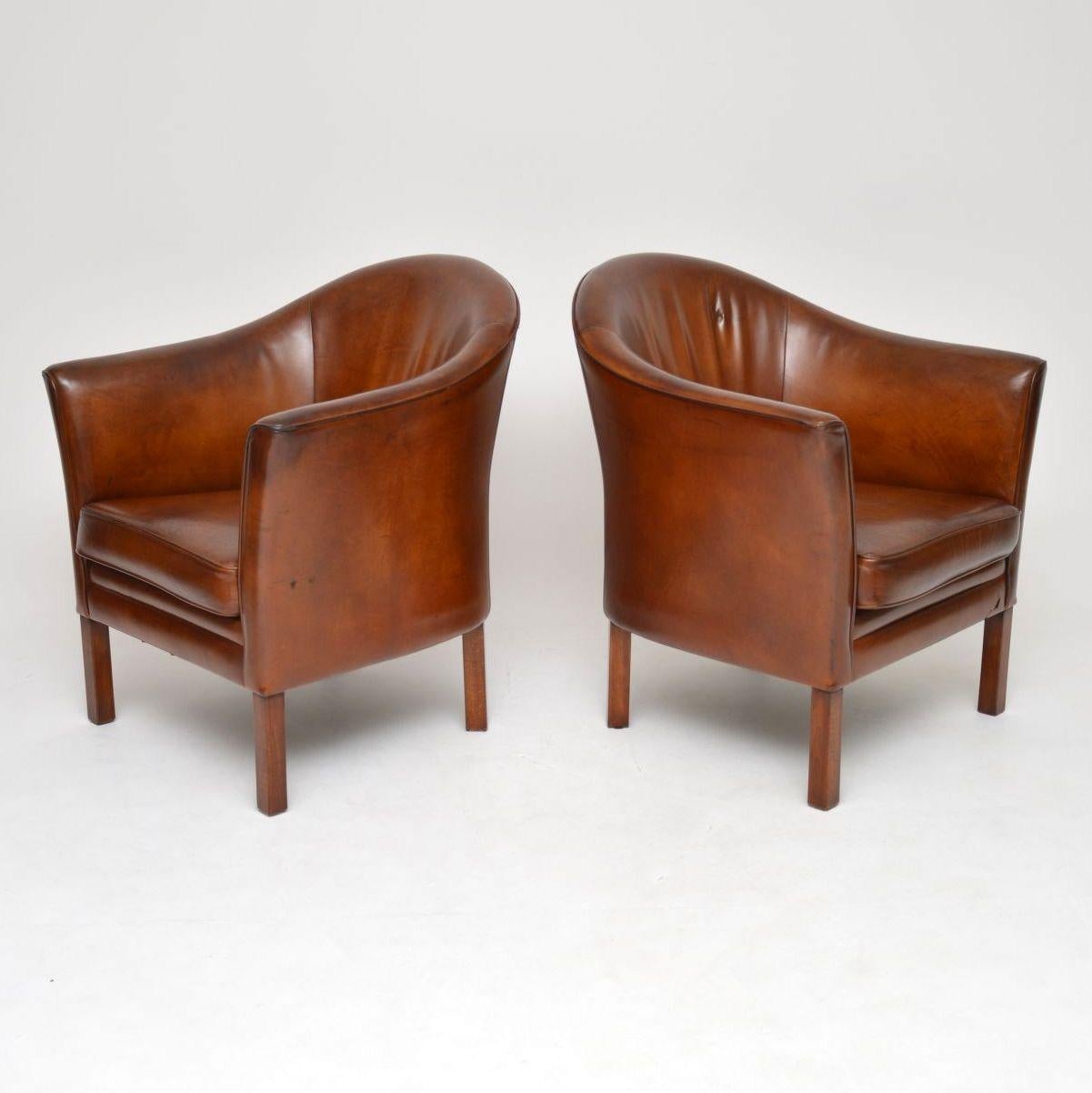 1960s Pair of Danish Vintage Leather Armchairs by Mogens Hansen 1