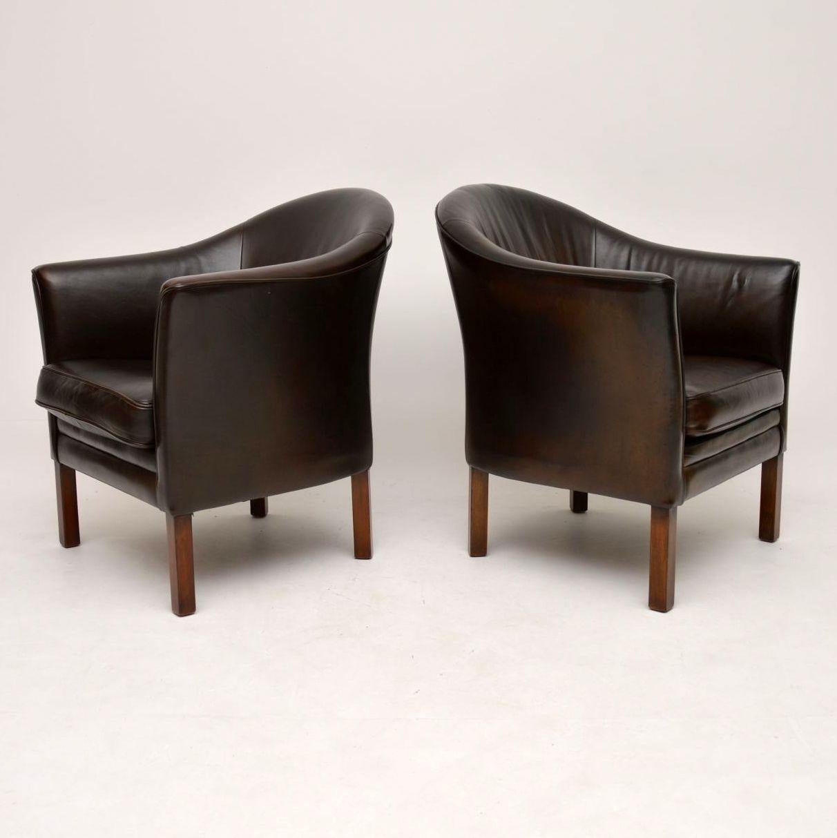 1960s Pair of Danish Vintage Leather Armchairs by Mogens Hansen 3