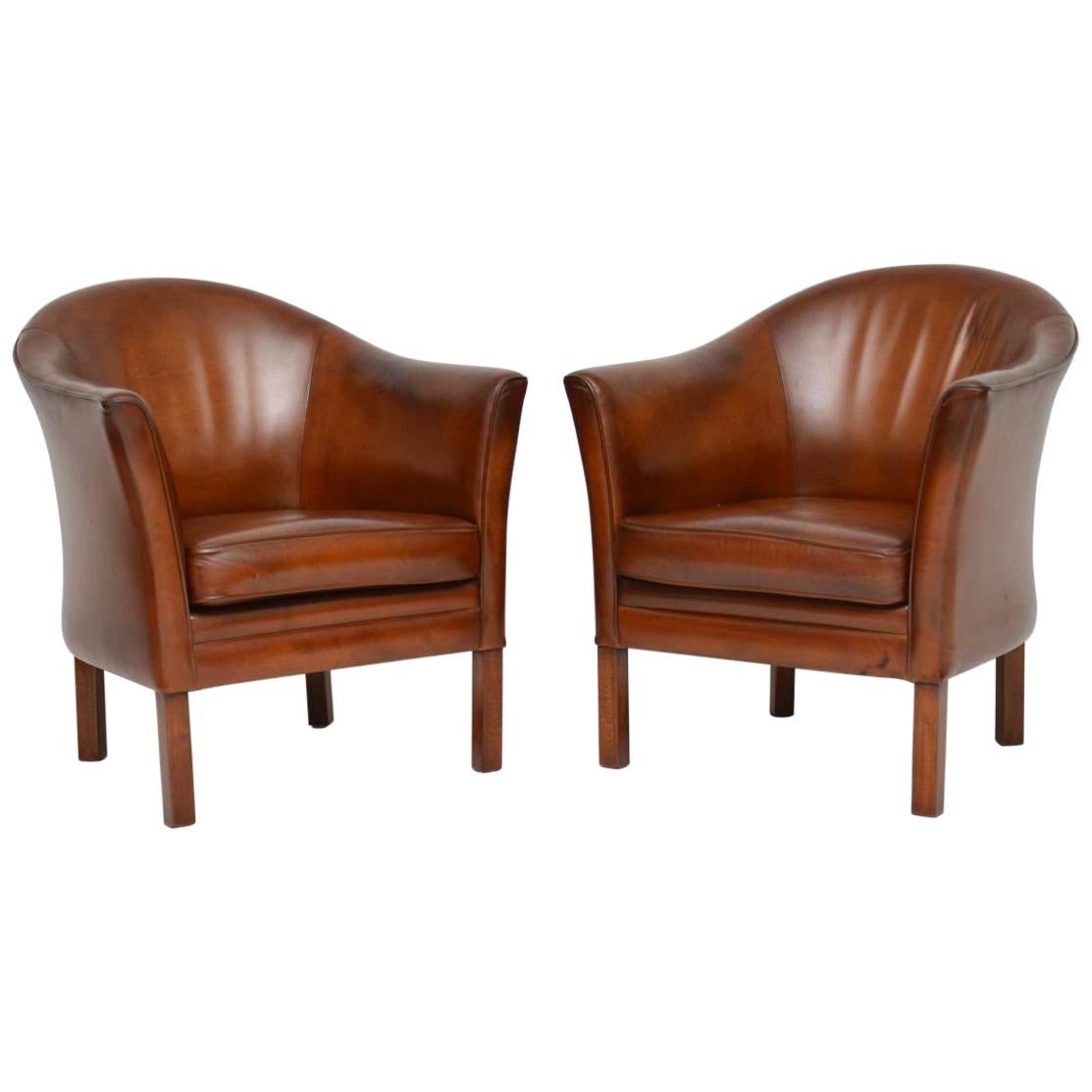 1960s Pair of Danish Vintage Leather Armchairs by Mogens Hansen