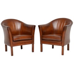 1960s Pair of Danish Vintage Leather Armchairs by Mogens Hansen