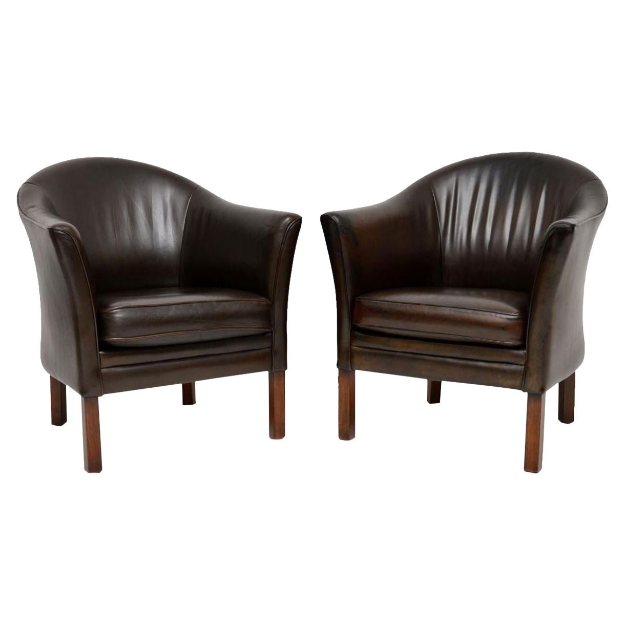 1960s Pair of Danish Vintage Leather Armchairs by Mogens Hansen