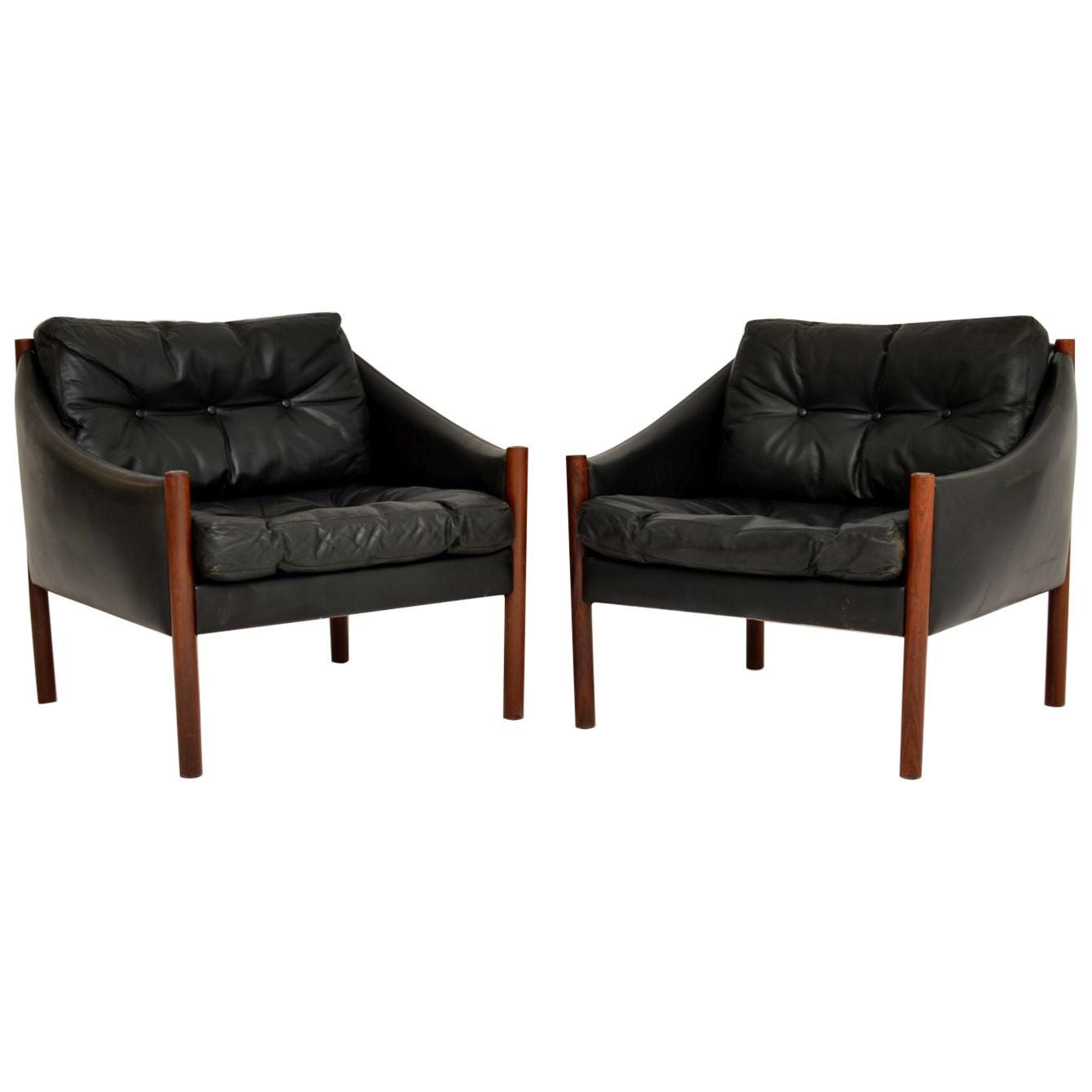 1960s Pair of Danish Vintage Leather Armchairs