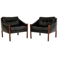 1960s Pair of Danish Vintage Leather Armchairs