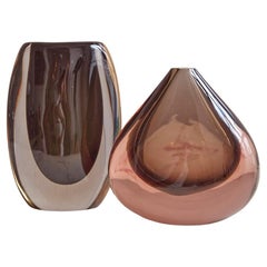 1960s Pair of Flavio Poli Brown and Cenedese Black Sommerso Murano Vases