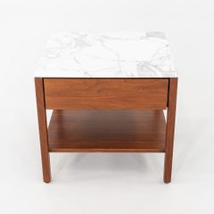 1960s Pair of Florence Knoll Bedside Tables / Nightstands in Walnut and Marble