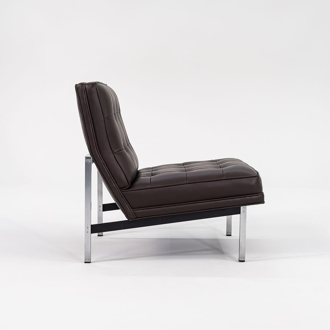 Modern 1960s Pair of Florence Knoll Parallel Bar Slipper Lounge Chairs in Bask Leather For Sale