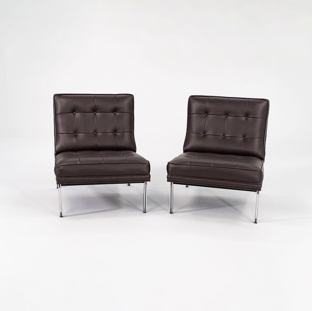 1960s Pair of Florence Knoll Parallel Bar Slipper Lounge Chairs in Bask Leather For Sale 2