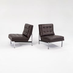 1960s Pair of Florence Knoll Parallel Bar Slipper Lounge Chairs in Bask Leather