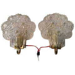 1960s Pair of Flower Bouquet Bubble Glass Sconces by Limburg of Germany
