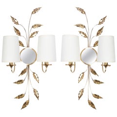 1970s Pair of Foliage Sconces in Gilded Brass from Maison Honoré