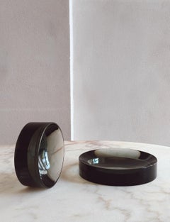 1960s Pair of Fontana Arte Deep Grey Glass Circular Bowls