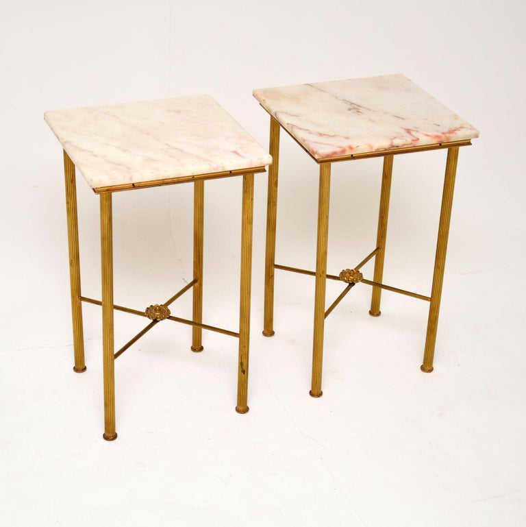 1960's Pair of French Brass & Marble Side Tables In Good Condition In London, GB
