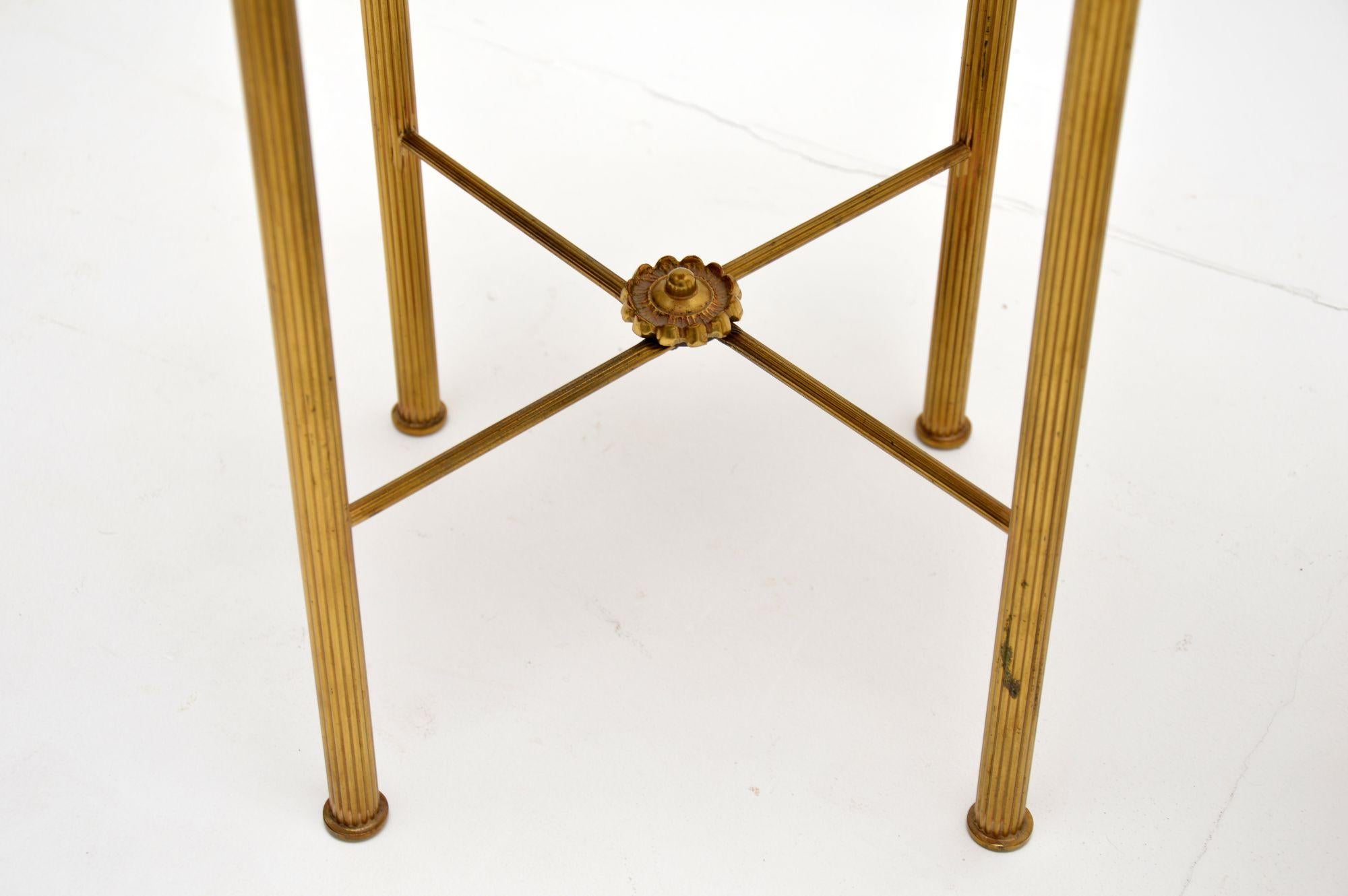 20th Century 1960's Pair of French Brass & Marble Side Tables