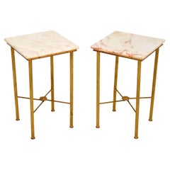 1960's Pair of French Brass & Marble Side Tables