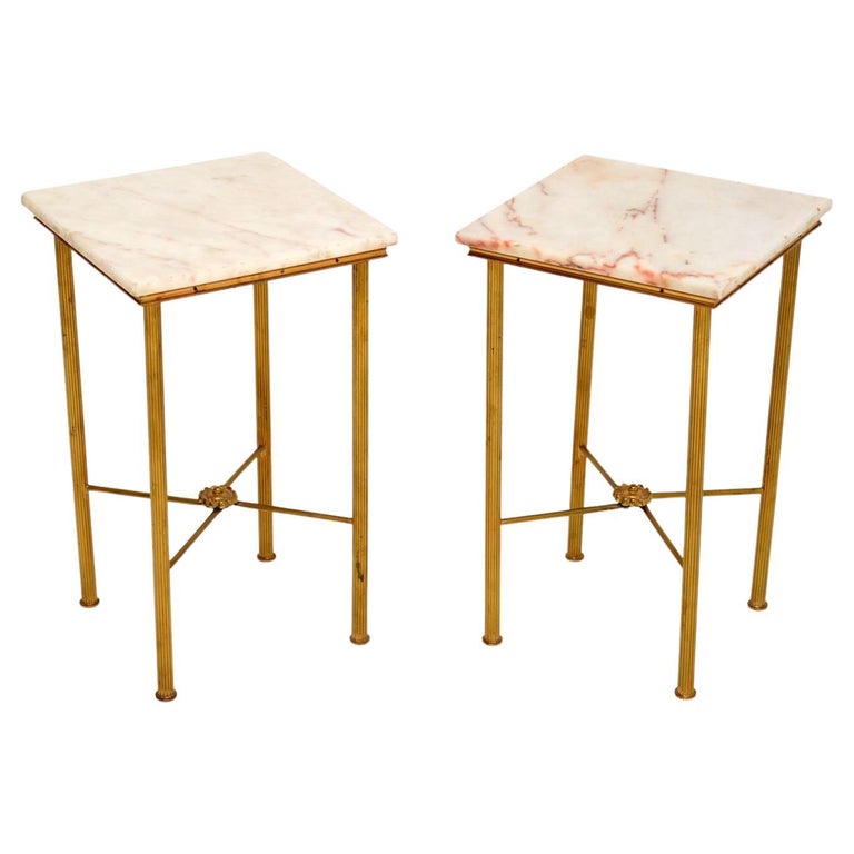 1960's Pair of French Brass & Marble Side Tables